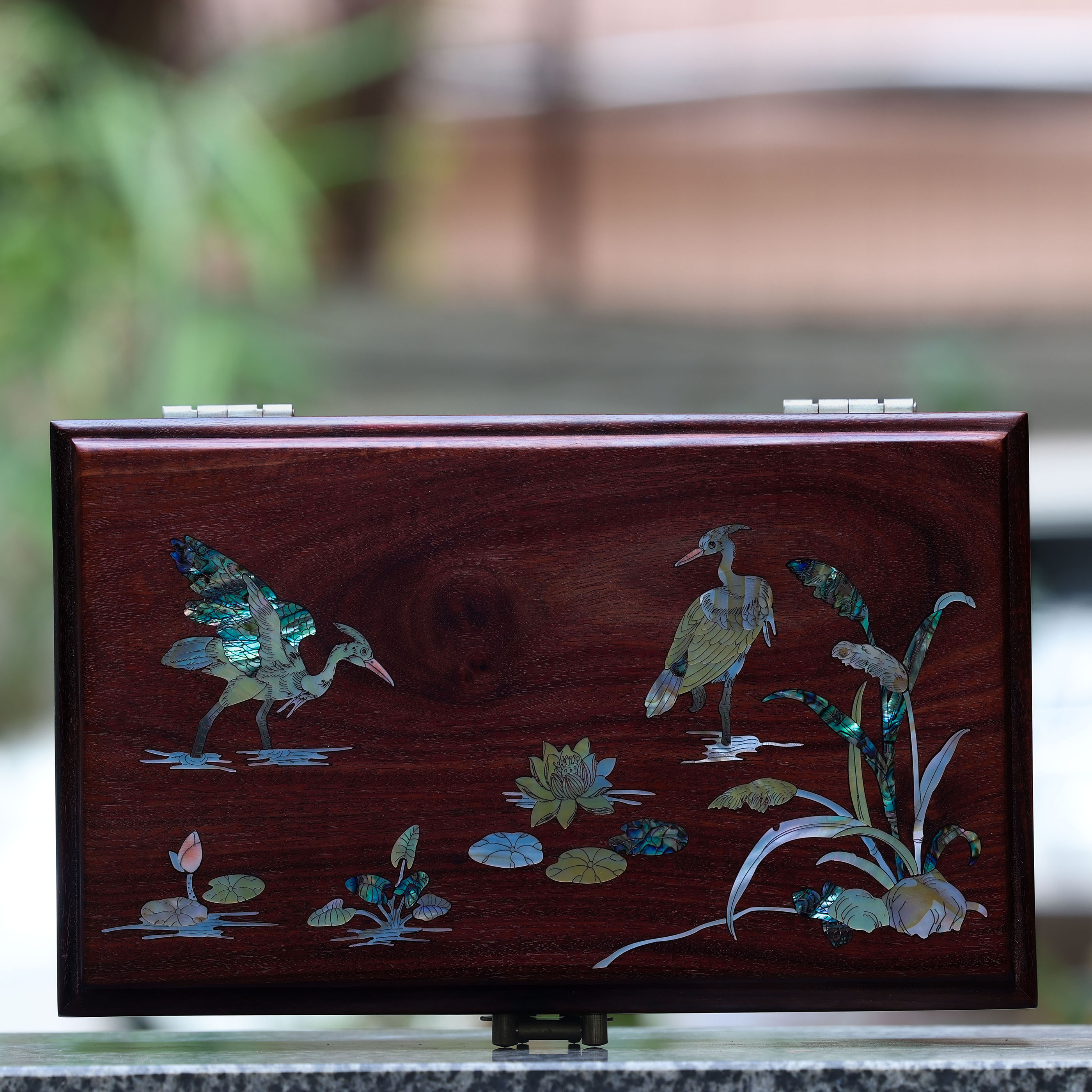 【一路连科】螺钿血檀收纳盒 非遗工艺贝母镶嵌 文房雅器仙鹤荷塘