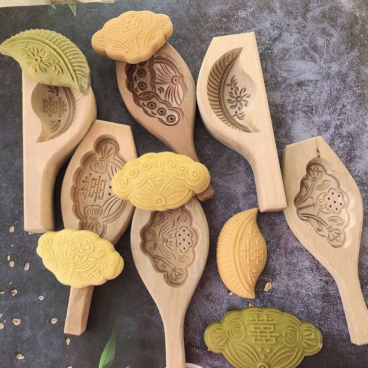 木制实木卡花饽饽卡子花样馒头模糕点月饼荷花糖包月牙南瓜饼模具