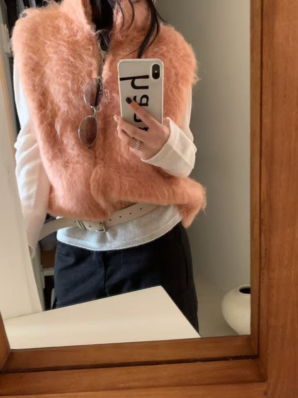 立领拉链圈圈拉绒拉毛针织马甲女