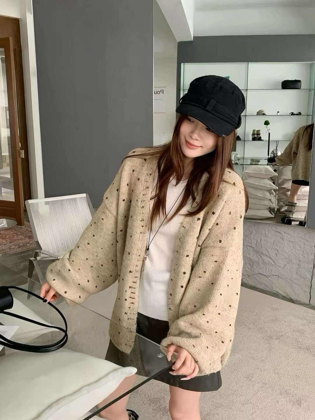 韩系超好看氛围感波点毛衣外套女