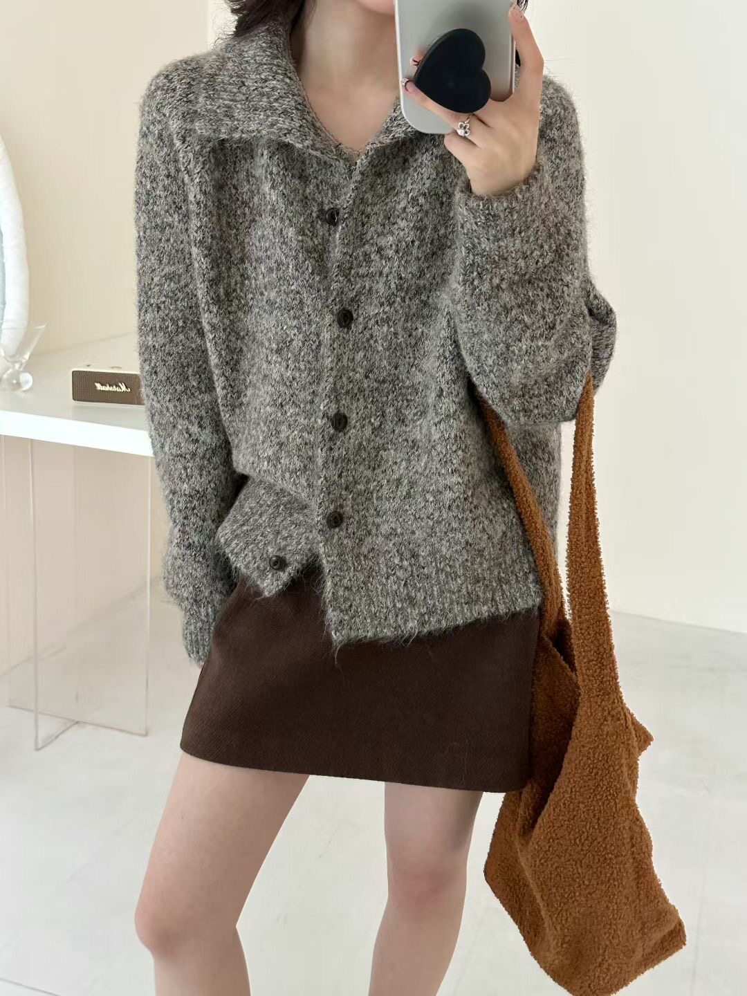 韩系高领杂色羊毛针织外套女