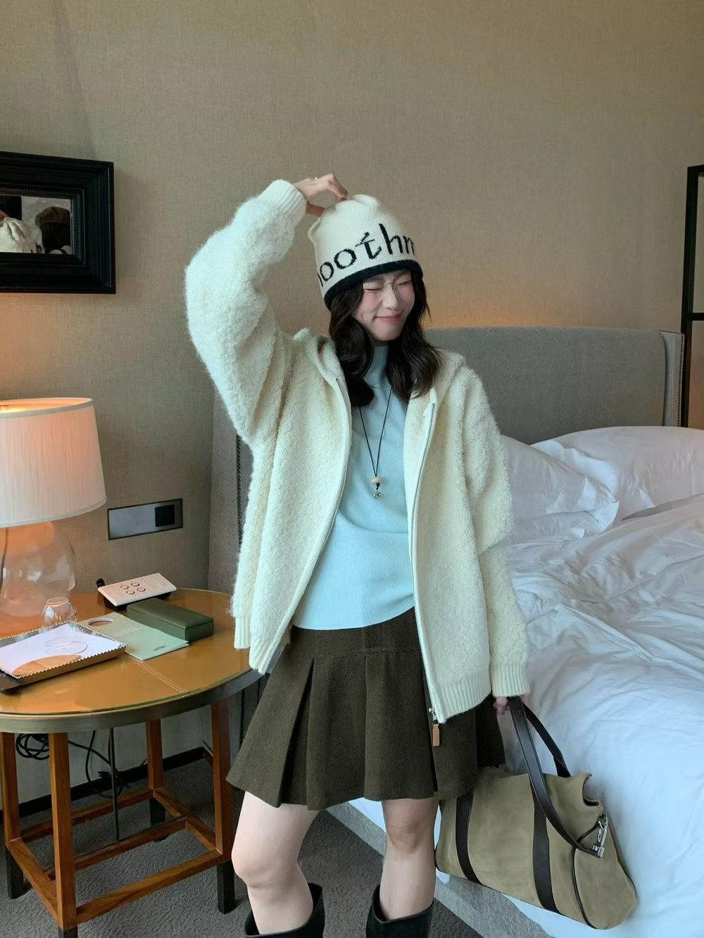 氛围感圈圈纱拉链连帽毛衣外套女
