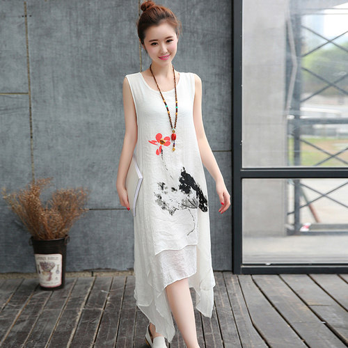 2019 summer new pattern literature Easy Ethnic style Flax Cotton and hemp France A small minority Bellflower Dress Ultra cents suitin the Women's clothing/Boutique , Large size women  category - from Buy2taobao.com to provide professional Taobao agent buy service