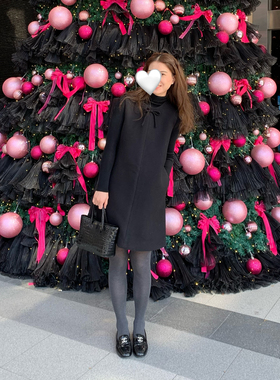 大吹女DCN节日氛围少女蝴蝶结显瘦黑色礼服毛呢背心裙针织两件套