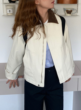 大吹女DCNSS/春美式复古撞色翻领工装风大口袋休闲短款夹克外套