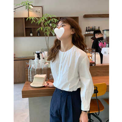 法式灯笼袖褶皱设计白衬衫女