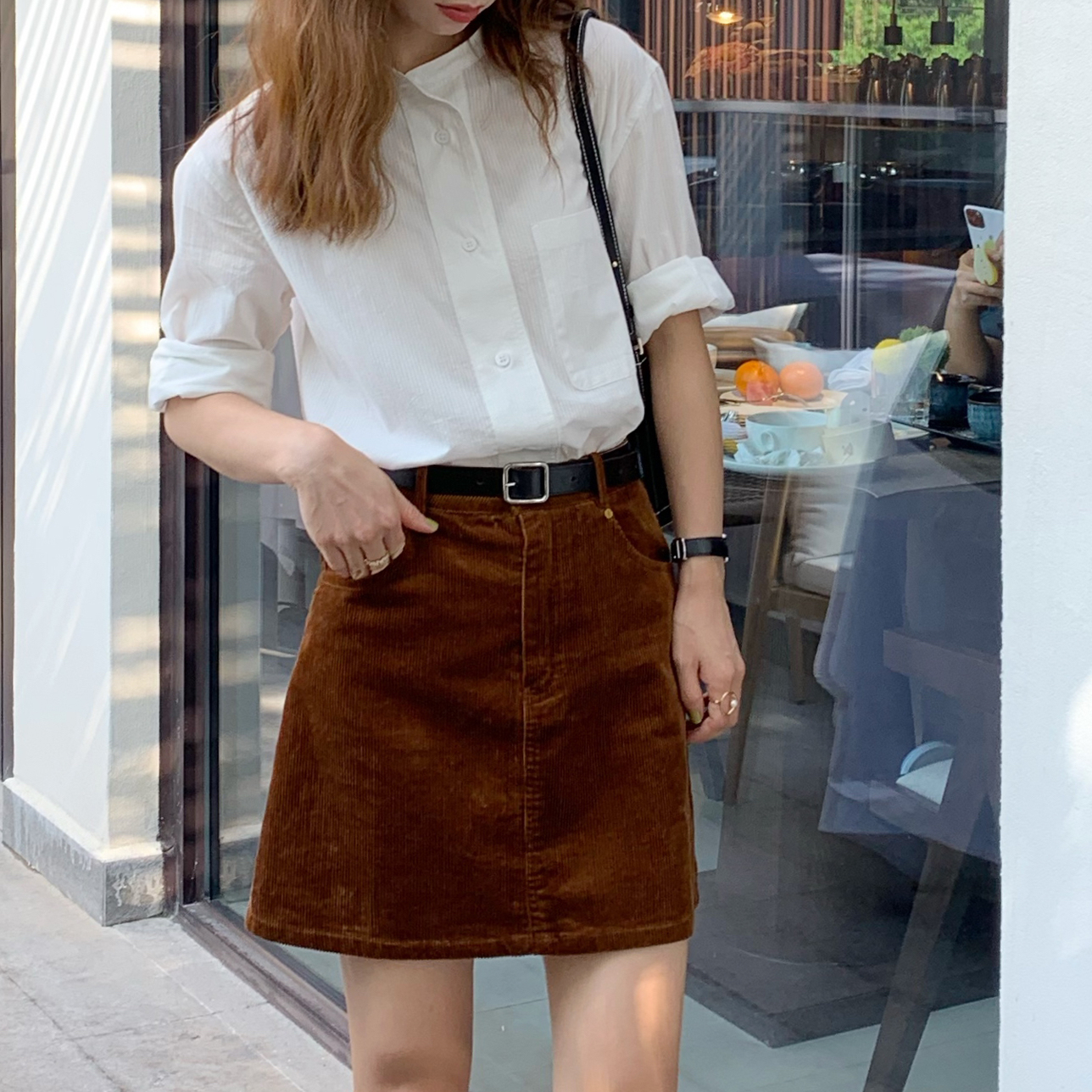 复古法式短裙A字精工灯芯绒半裙