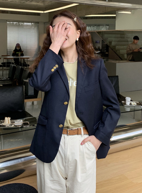 大吹女  春季私fu限定通勤女神复古法式金扣藏青小个子西装外套