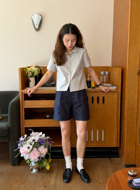 大吹女SS 高智松弛感 亚麻五分裤极简通勤休闲纯色短款