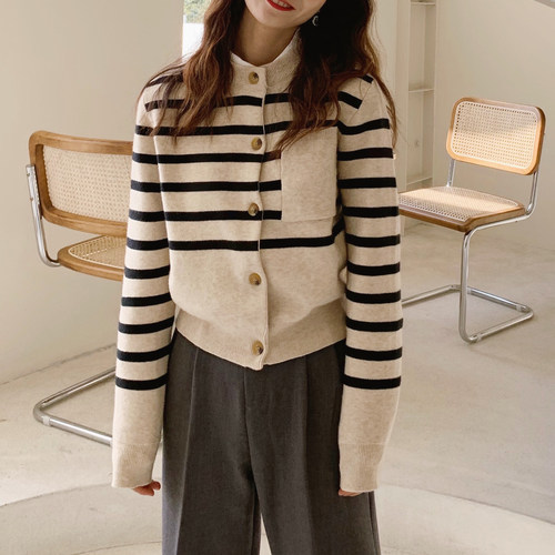 大吹女法式条纹显瘦复古开衫