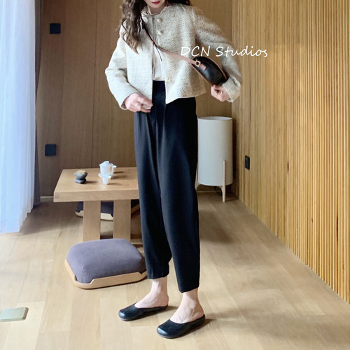 大吹女 自留推荐yi定要入的法式复古高腰黑色萝卜裤九分哈伦