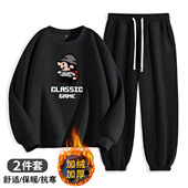 新款 男装 休闲运动套装 圆领卫衣两件套加绒加厚青少年大码 男士 冬季