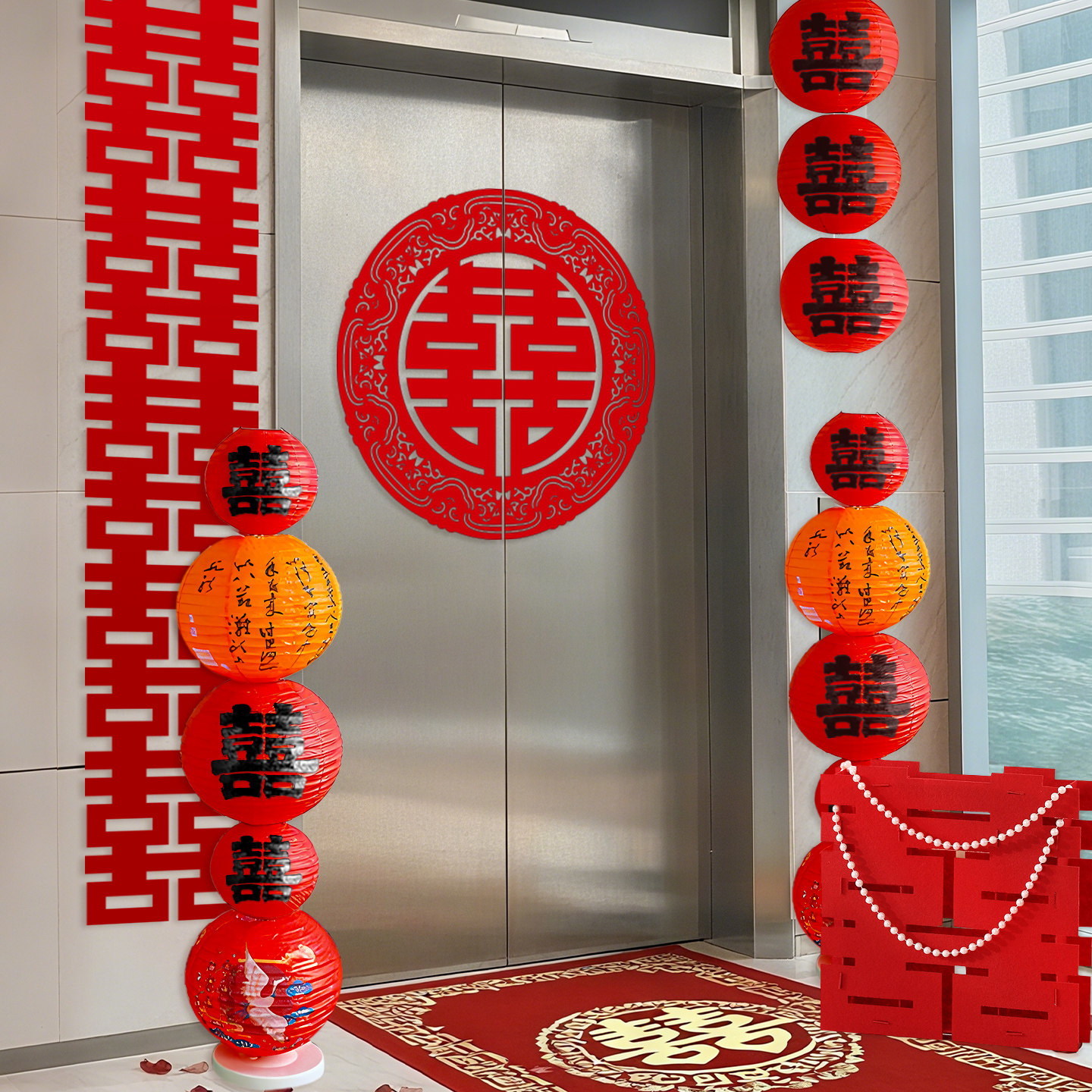 结婚电梯门喜字不干胶双开门贴纸