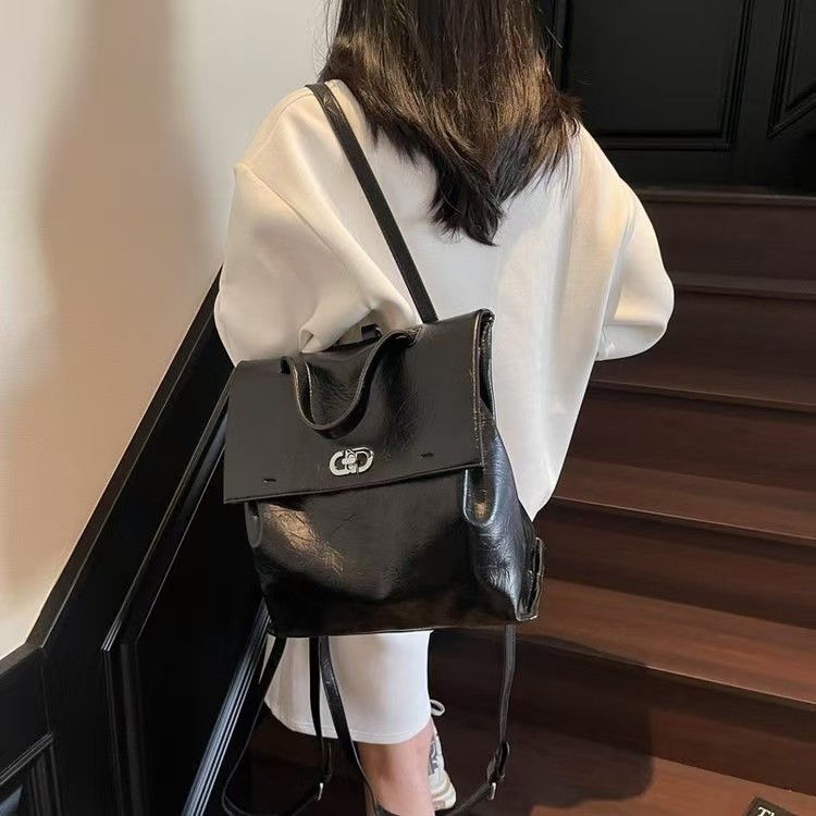 网红质双肩包轻奢高级包包女新款洋气学生书包银色气质大容量背包