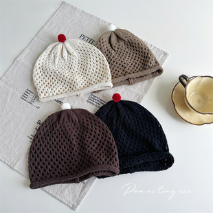 儿童帽子韩版缕空堆堆帽男女宝宝秋季简约百搭包头帽针织套头冷帽