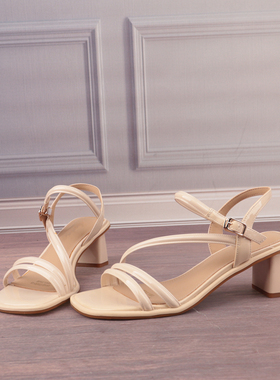 36-37码法式简约交叉带方跟露趾女鞋子时尚气质时装凉鞋X23-2