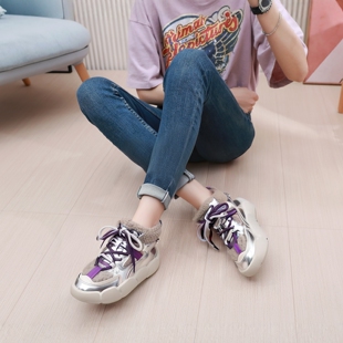 牛皮真皮拼羊毛系带厚底坡跟高帮女鞋子绒里保暖百搭休闲鞋P57-2