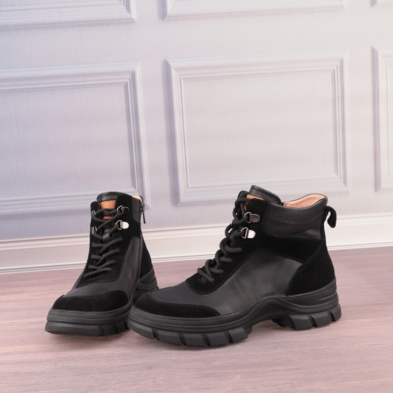 35码黑色牛皮真皮交叉绑带女鞋子耐磨休闲女靴子短靴高帮鞋T98-2