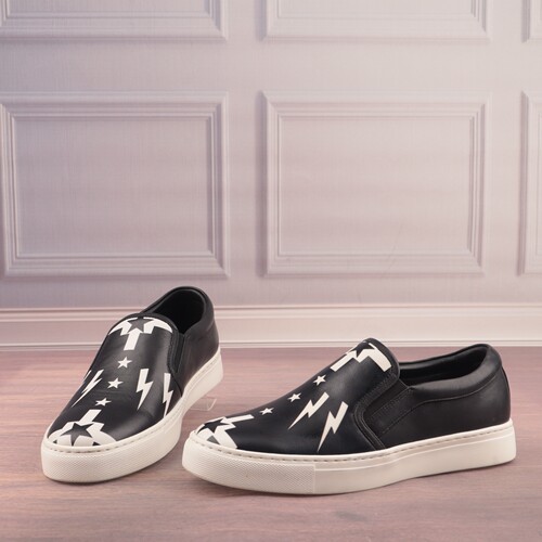 印花牛皮面羊皮里厚底休闲懒人鞋