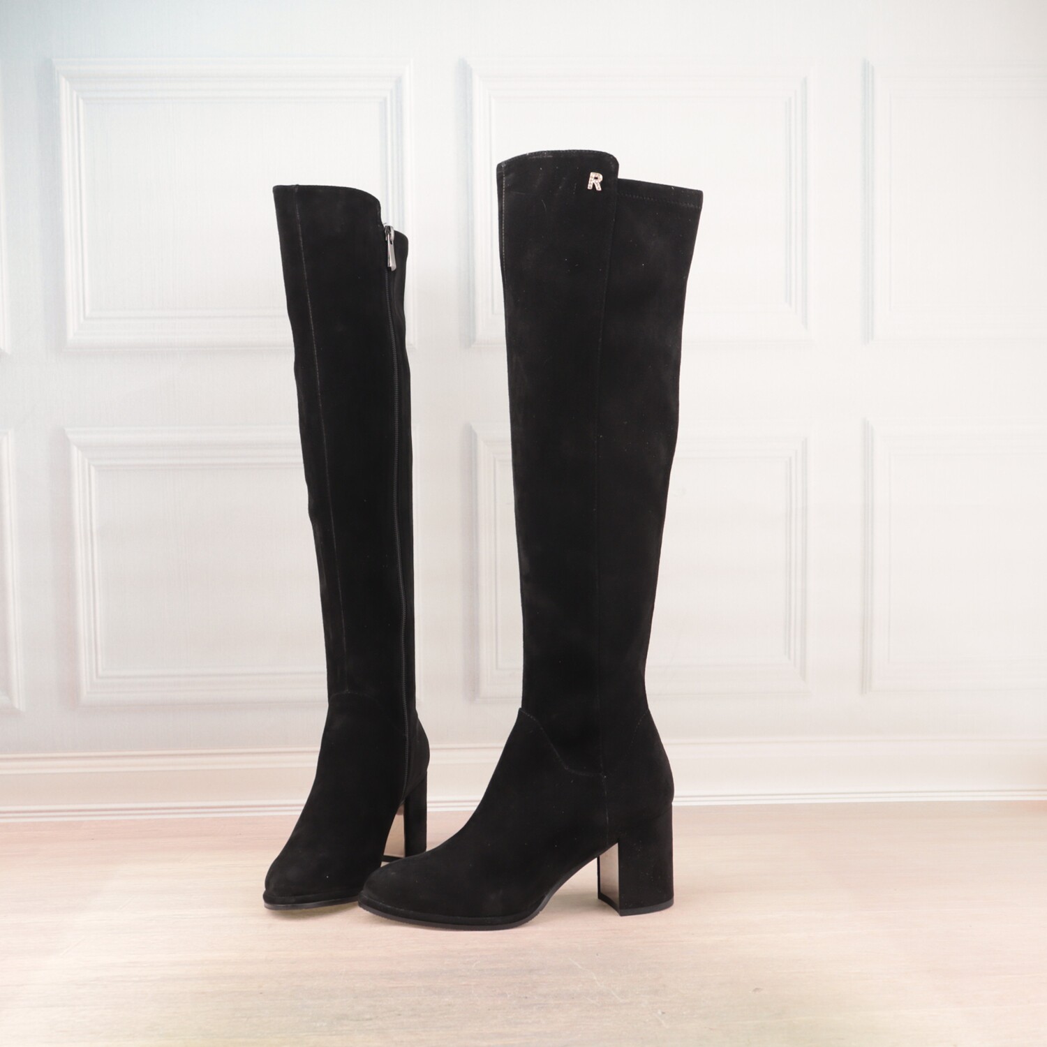 羊反绒真皮高跟高筒长靴瘦瘦靴女