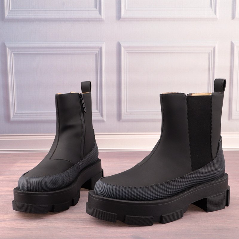 37码羊皮真皮垫高跟圆头女鞋子黑色女靴子欧美短筒时装靴D117-3