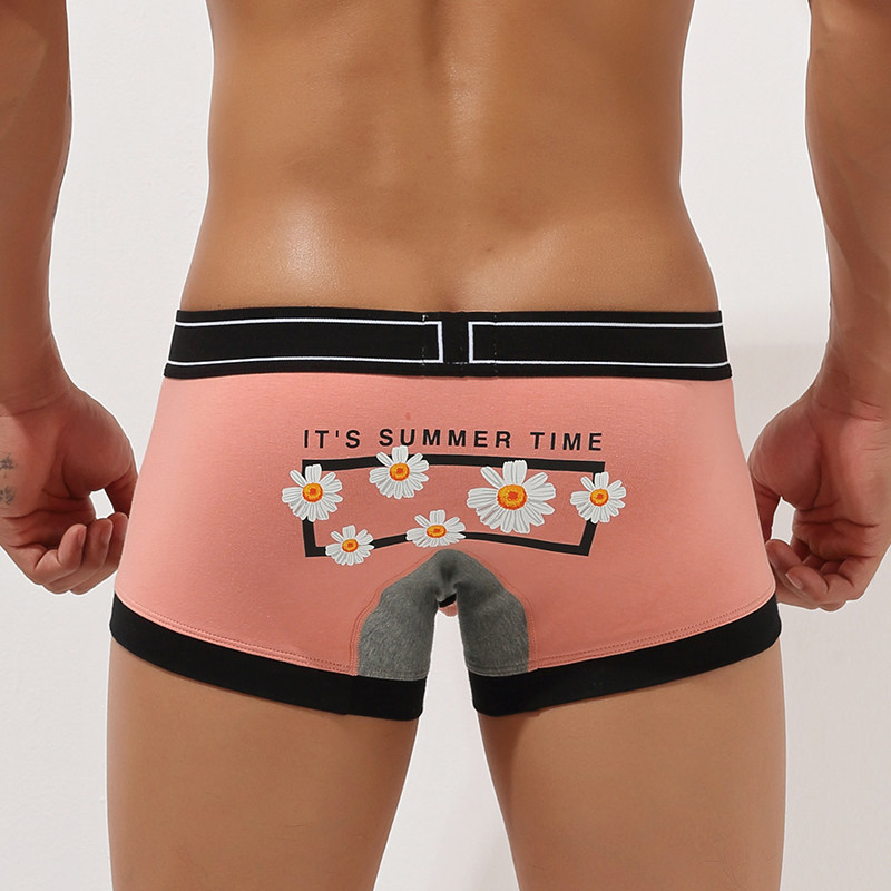 粉色内裤男士纯棉四角短裤男款低腰透气裤衩猛男粉小雏菊平角裤衩,女士内衣/男士内衣/家居服,男平角内裤,淘宝优惠券,粉丝福利购,淘宝优惠卷