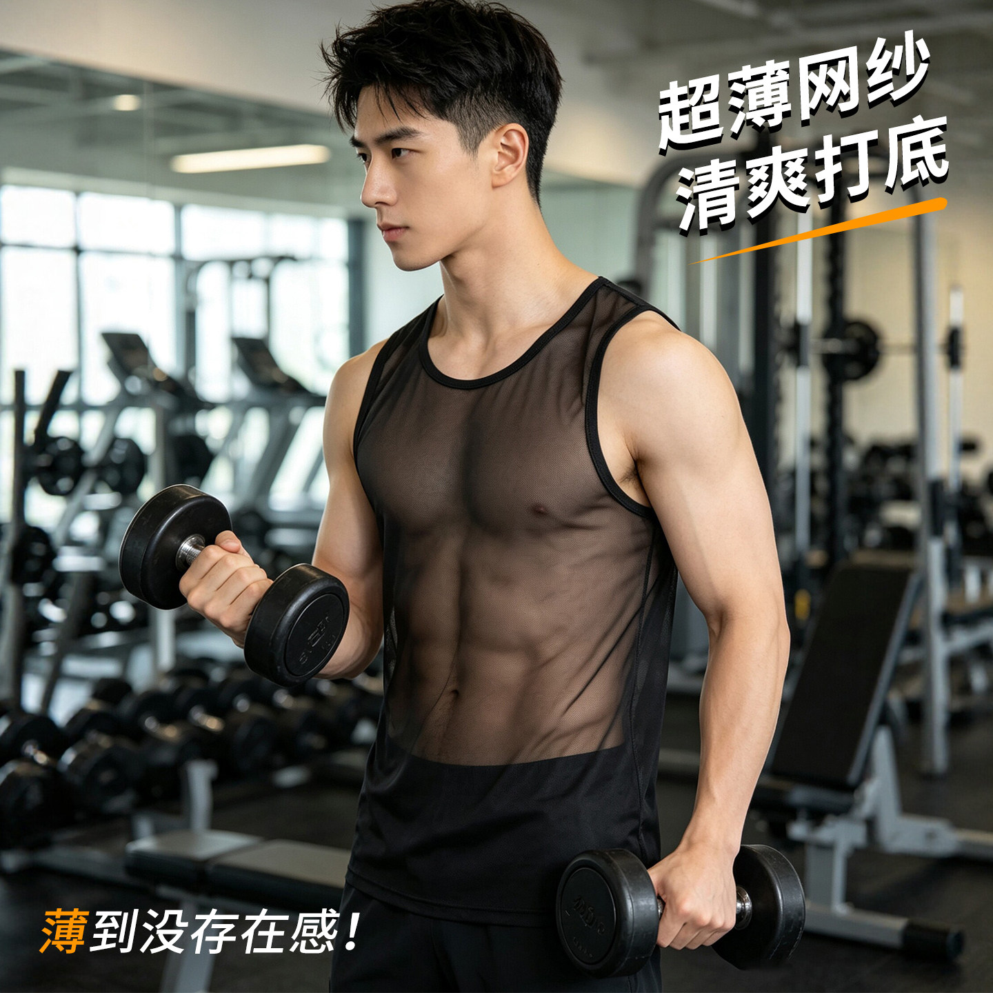 男士透明网纱背心冰丝高级感汗衫图片