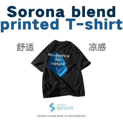 SURGE sorona黑色渐变蓝等高线印花基础短袖宽松版型