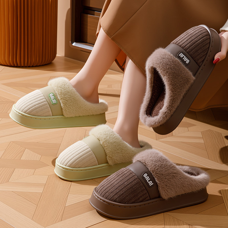 棉拖鞋女冬季厚底情侣家居室内冬天防寒加绒加厚毛毛棉拖鞋男士