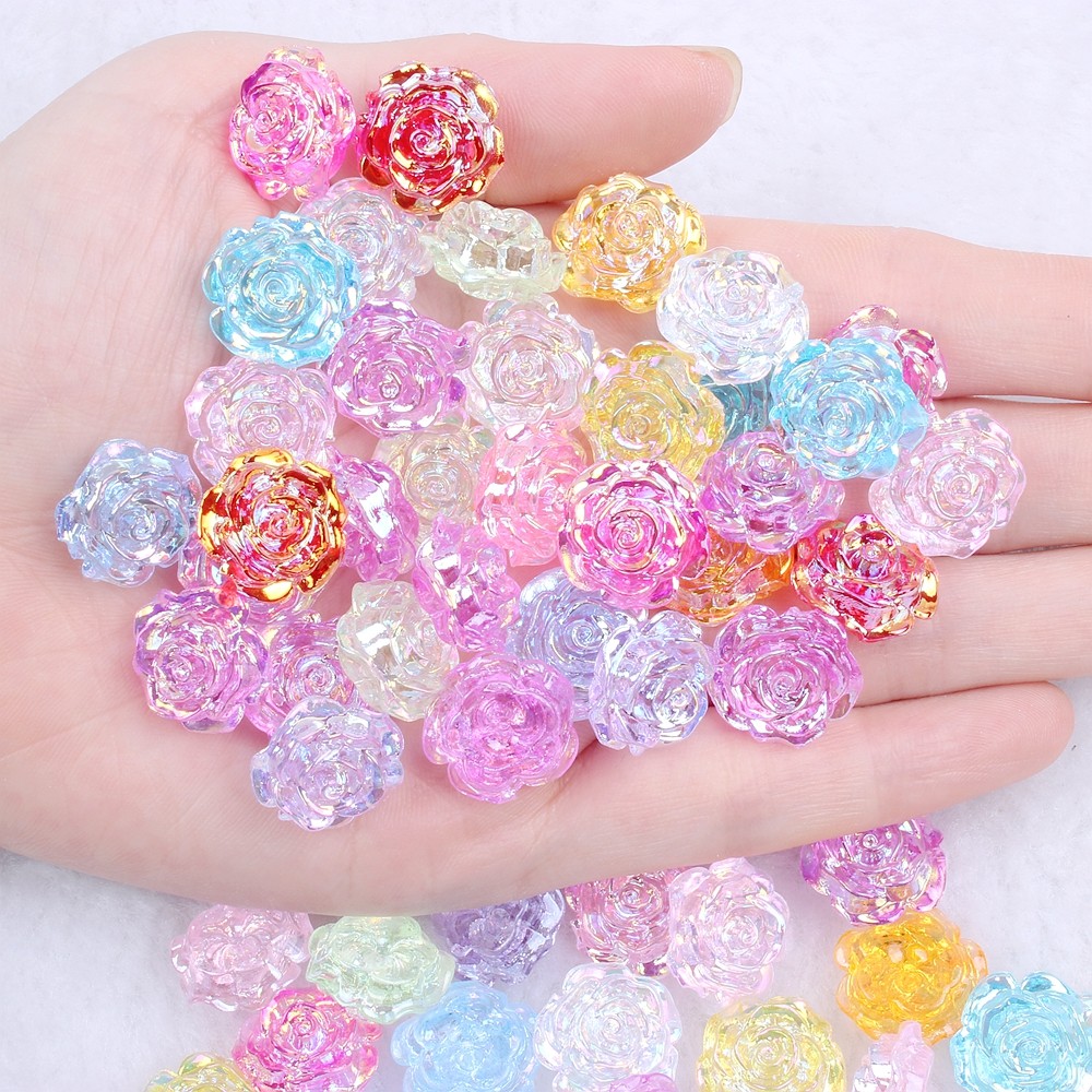 透明ab树脂玫瑰花单面珍珠贴15mm200颗多色可选手机美容饰品配件