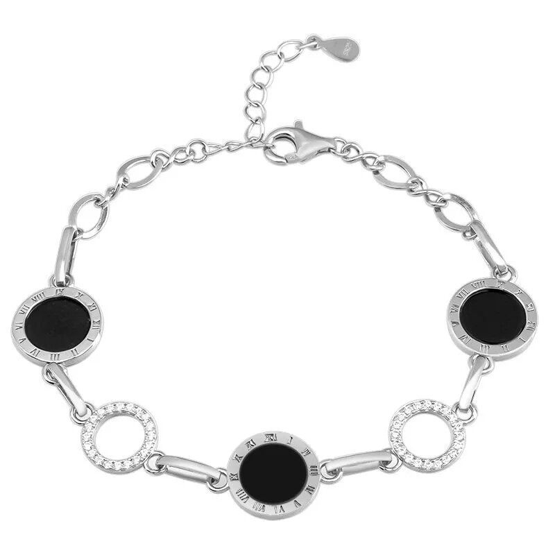 925银镶天然A货翡翠墨翠圆牌手链女款手环简约个性冷淡风首饰