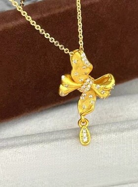金店同款闪亮蝴蝶结水滴项链女款久不掉色时尚高级感流苏锁骨链