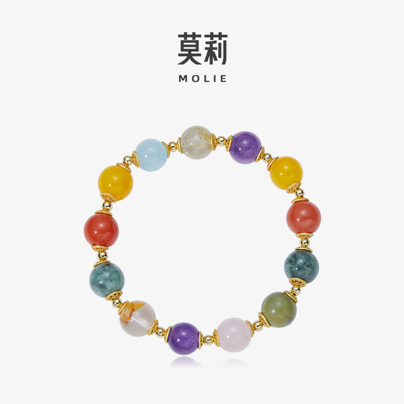 莫莉设计新中式手串如意宝蜜蜡南红翡翠七宝好运玉石水晶串珠手链