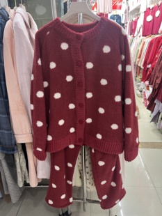 小熊爱家女士秋冬长袖 加厚保暖半边绒圆领休闲家居服睡衣套装