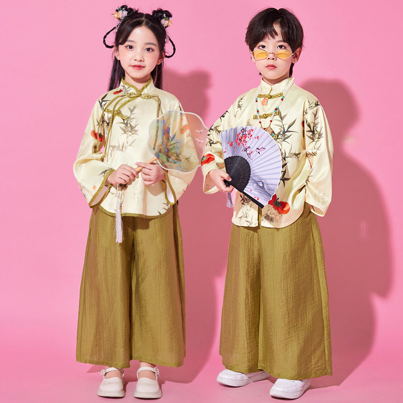 儿童演出服中国风汉服合唱表演服男女童古风国学诗朗诵舞蹈服国庆