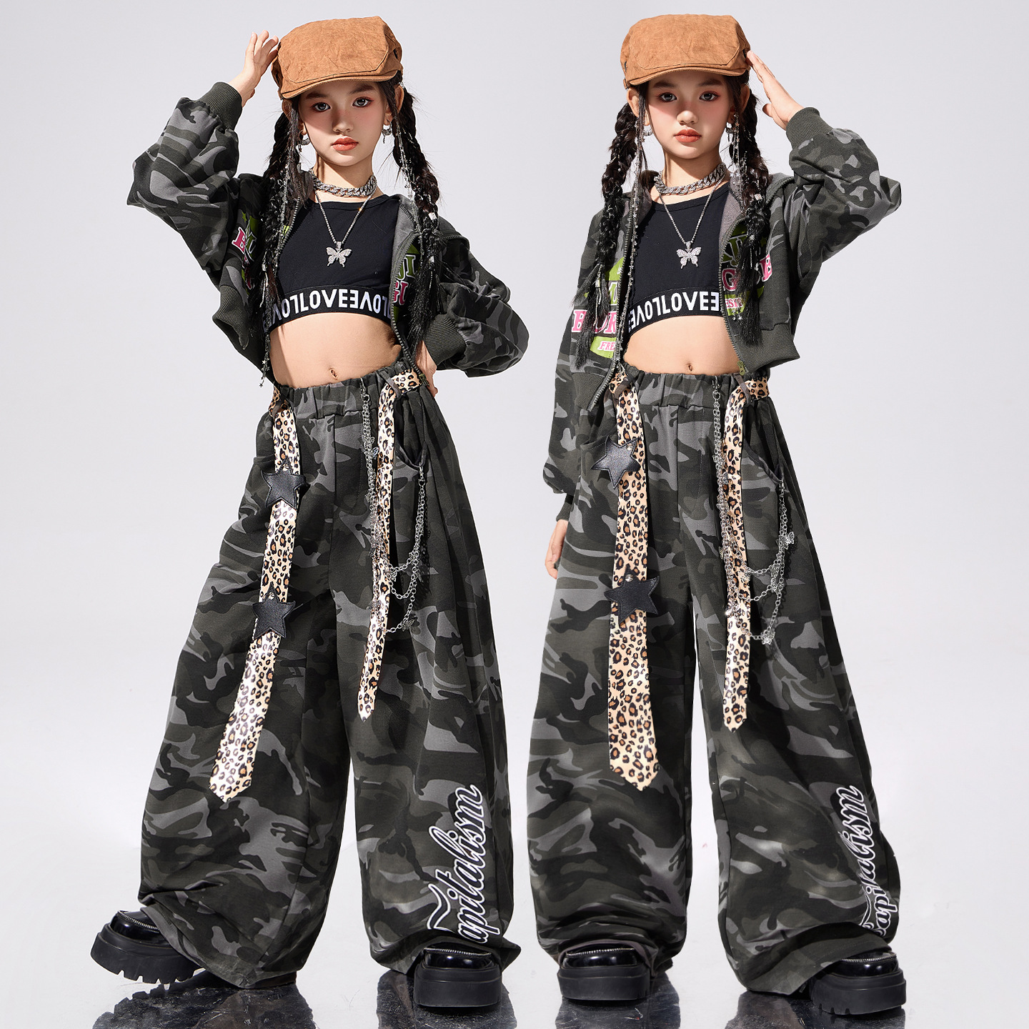 女童爵士舞服装潮酷时髦少儿jazz街舞演出服女孩酷辣秋冬套装上衣