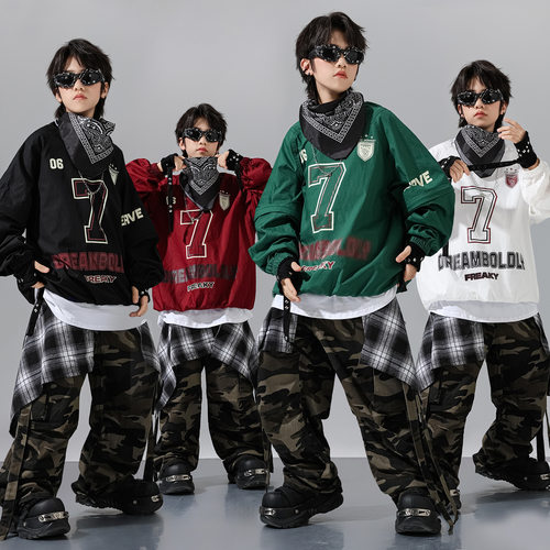 儿童街舞演出服hiphop潮服少儿美式长袖棒球服套装男童走秀演出服