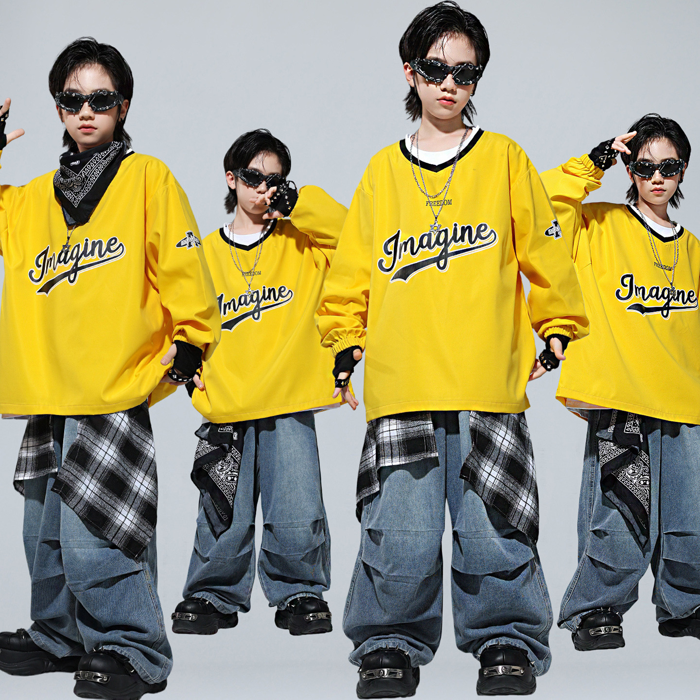 街舞儿童潮服男女童套装演出服舞蹈爵士舞hiphop嘻哈潮流表演服装