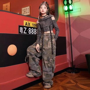 hiphop街舞童装 女童爵士舞服装 废土风走秀演出服女孩潮酷时髦套装