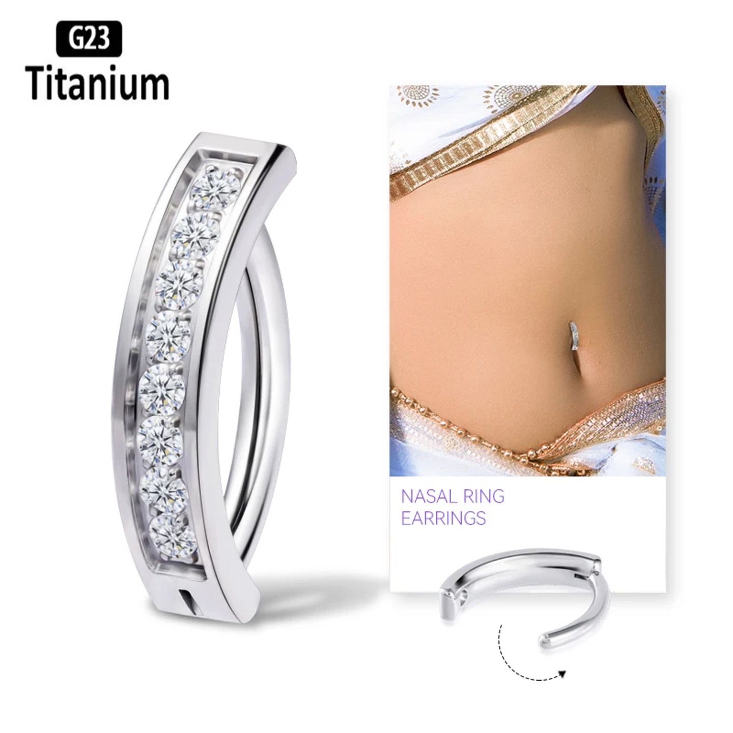 ASTM F136 Titanium Piercing 14G Belly Button Ring Reverse C
