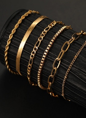 New 6 Pcs Gold Color Bracelet Set Boho Retro Thick Twist Cu