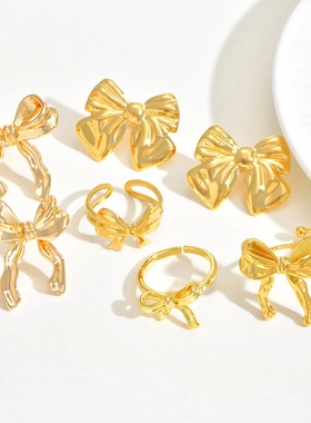 Vnox Sweet Bowknot Necklaces Finger Band Ear Jewelry, Gold