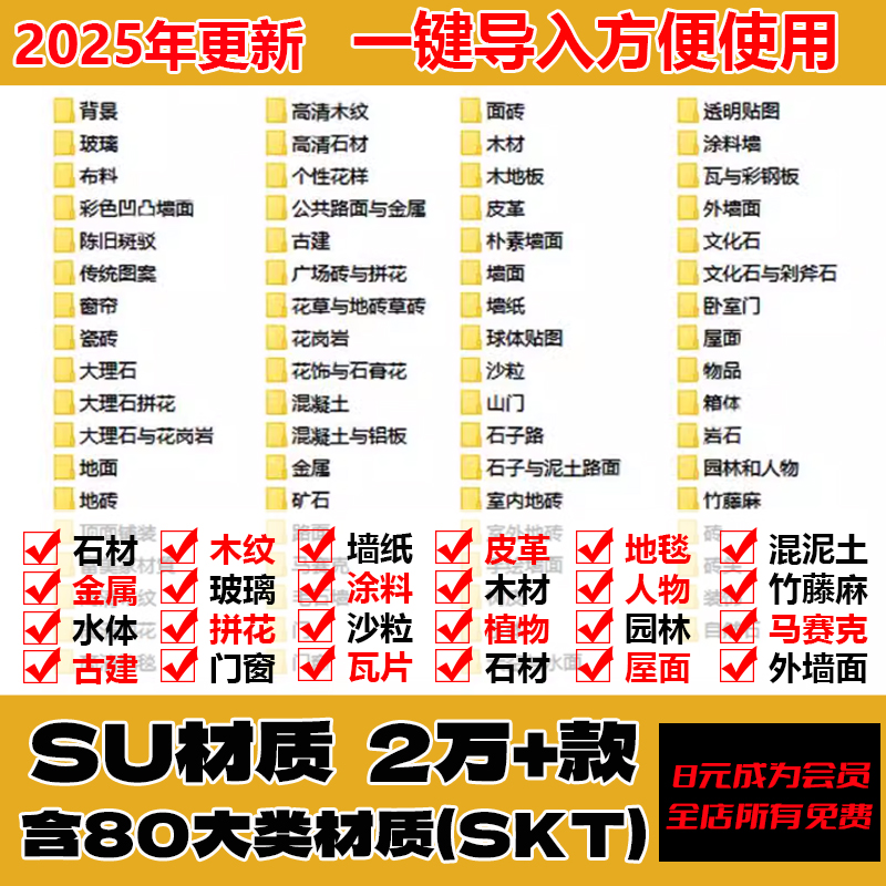 超全SU材质贴图库布料墙面玻璃