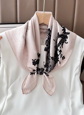 真丝双绉胭绿繁花桑蚕丝丝巾双绉围巾中方巾65*65cm春夏女士护颈