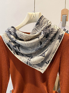 梵高与coco真丝丝巾妈妈羊毛围巾披肩送礼气质风黑白调丝毛中方巾