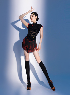 CONNY拉丁舞服套装女士旗袍上衣跳舞蹈练功服流苏短裙演出表演服