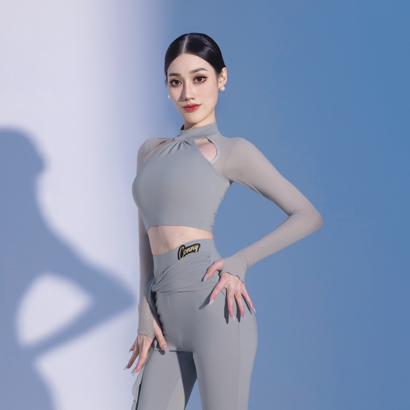 CONNY拉丁舞蹈网纱长袖短上衣