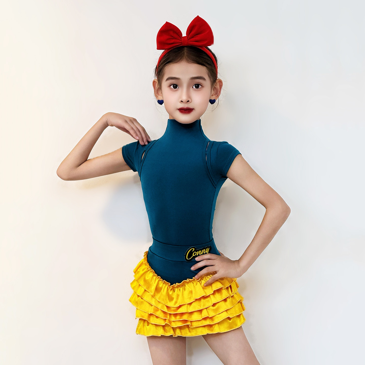 CONNY新款拉丁舞套装女儿童跳舞蹈练功服连体上衣半身裙子训练服