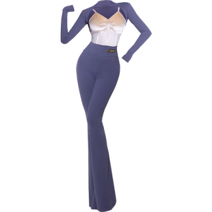 CONNY成人拉丁舞蹈服装女练功形体长裤子微喇叭吊带上衣长袖披肩