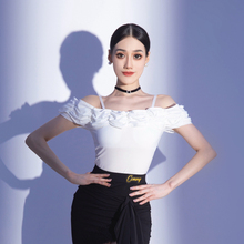 CONNY新款拉丁舞服成人女跳舞蹈练功服装上衣吊带一字肩短袖白色